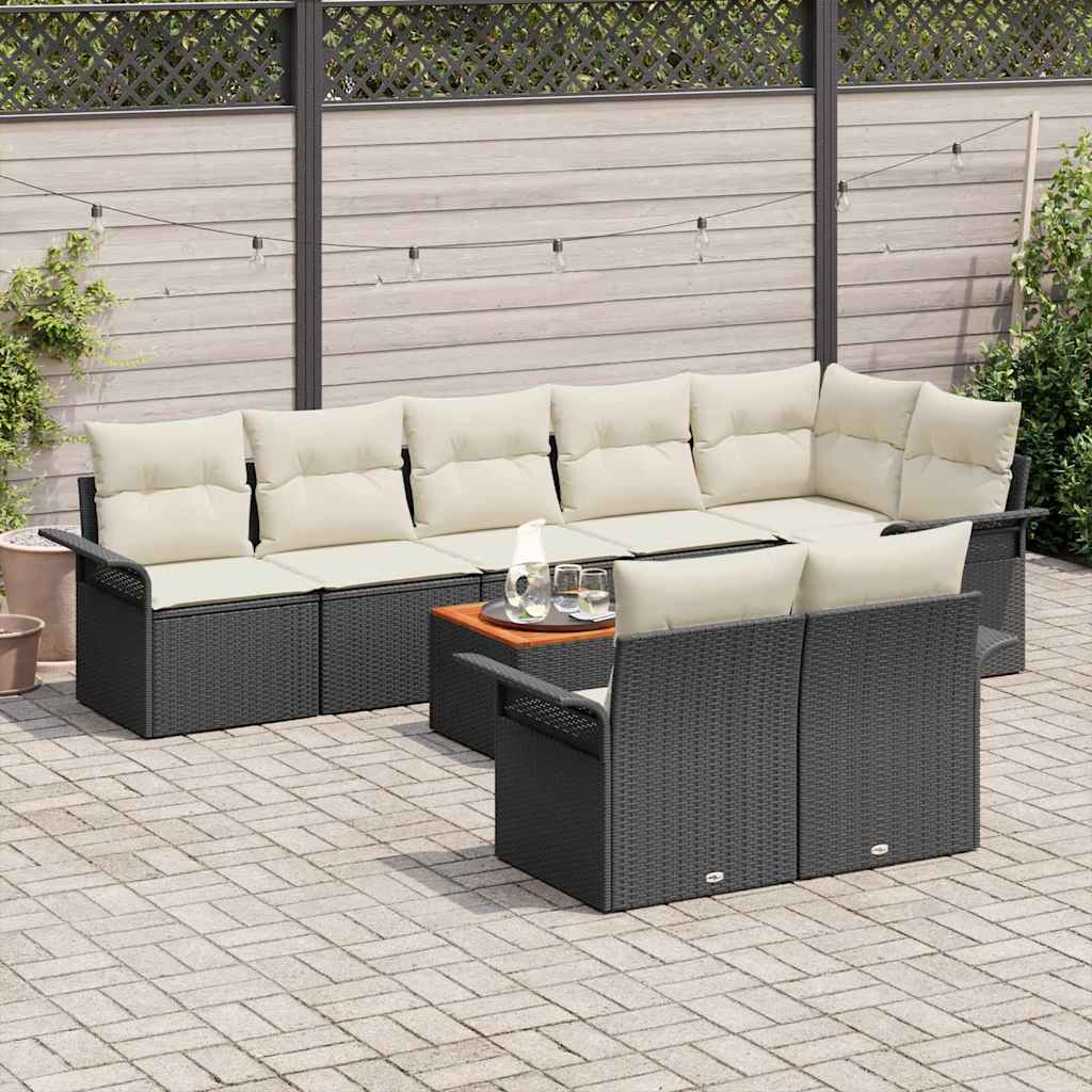 Garten-Sofa-Set mit Kissen mit Speicher 9 pcs Schwarz und Creme
